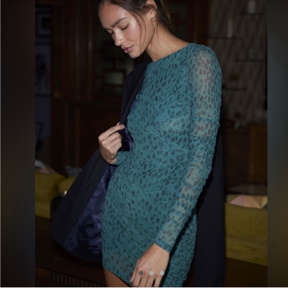 Free People Katana Mini Dress Slinky Sheer Bodycon Women’s XS Teal Sexy Club